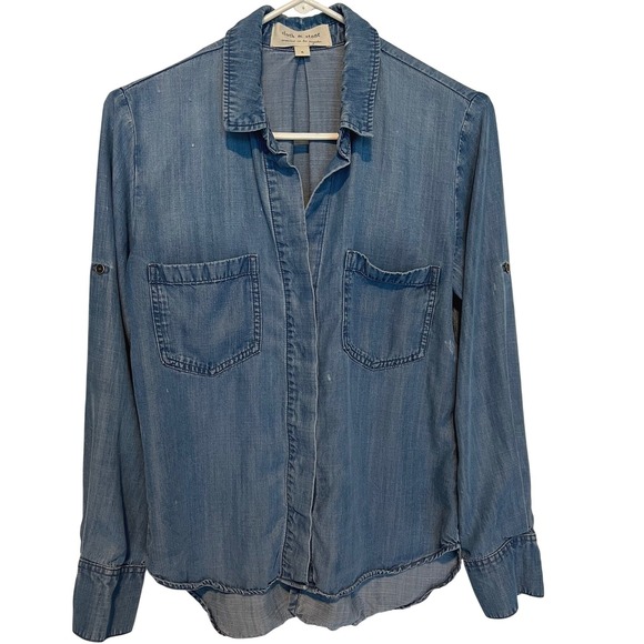 cloth & stone Tops - Cloth & Stone Womens S Button Down Shirt Blue Chambray Roll Tab Sleeves Tencel